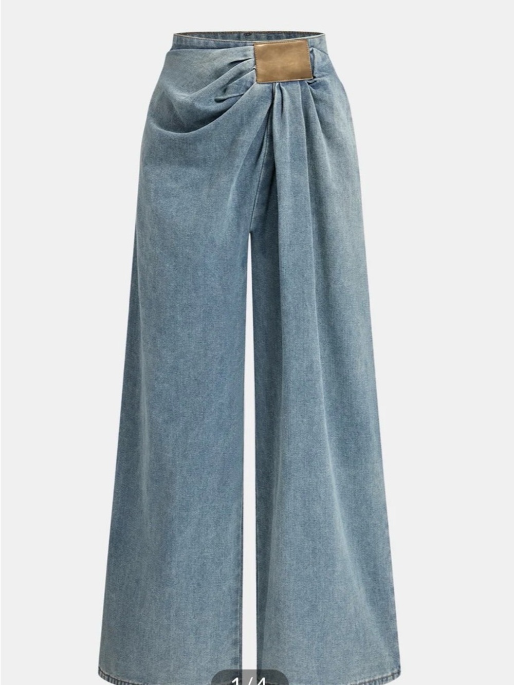 NWT Commense Asymmetrical Ruched Denim Wide-Leg Pants. Size X-Small
